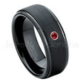 thumbnail image 1 of 8mm Brushed Black Mens Tungsten Ring - 0.07ct Solitaire Garnet Ring - Personalized Tungsten Wedding Ring - Custom Made January Birthstone Ring TN083BS, 1 of 1