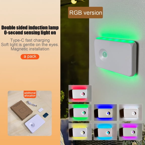 Led Motion Sensor Night Light, Usb-C Rechargeable Wireless Magnetic Nightlight With Rgb 7 Color, 600Mah Battery, 1 Pack Includes Light, Usb Cable, Magnetic Sheet For Bedroom,