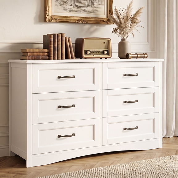 Dresser for Bedroom, Asofer 6-Drawer White Dresser with Metal Handle, Chest of Drawers for Living Room
