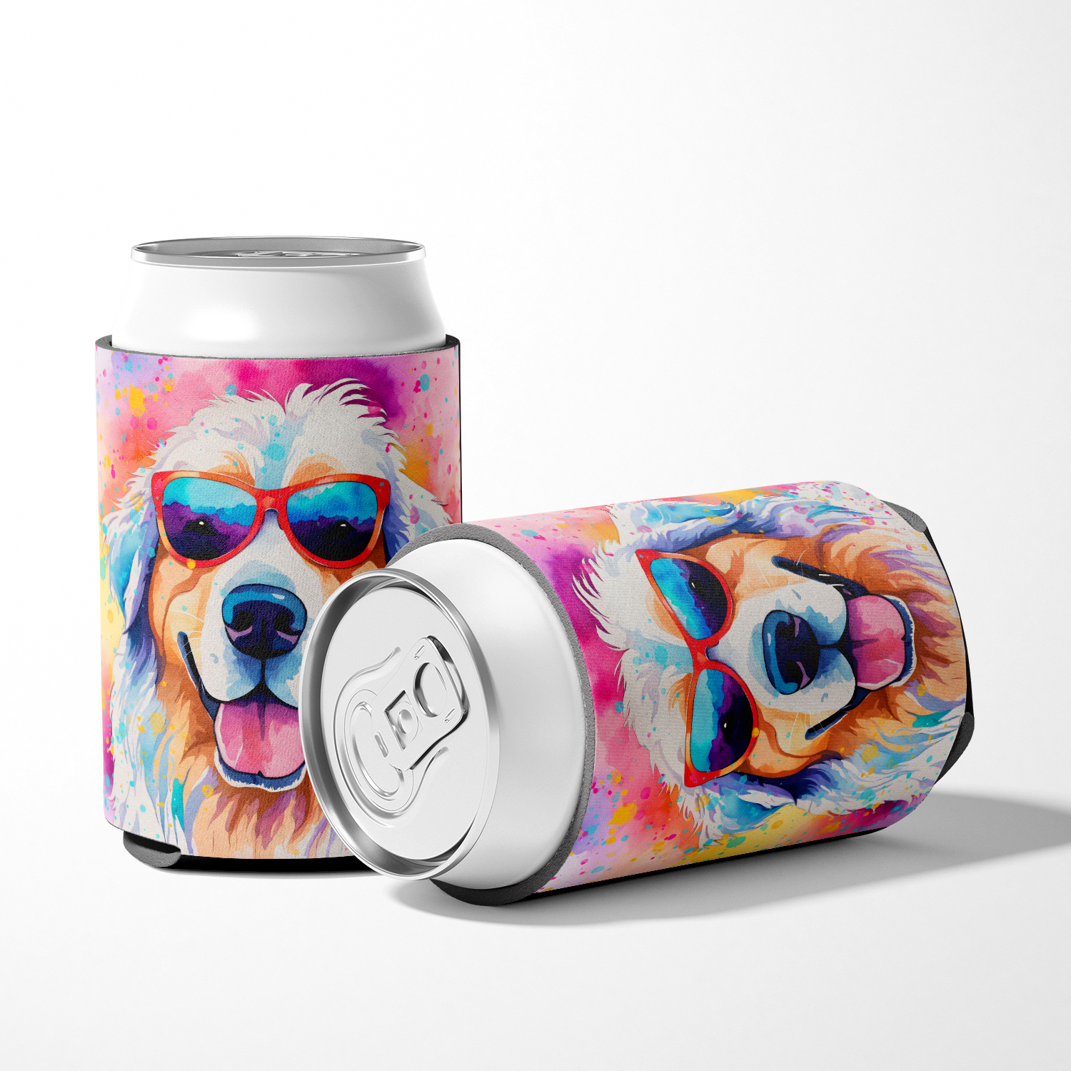 Great Pyrenees Hippie Dawg Can or Bottle Hugger 3 in x 5 in