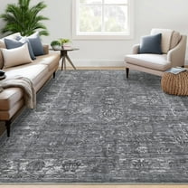Geetinfly 8*10FT Area Rugs 100% Polyester Rug 350Gsm Velvet Weight Pearl Velvet Cotton Tpr Washed Folding Backing Carpet - Persian - Chrysanthemum grey