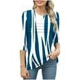 thumbnail image 4 of Njagoc3 Womens Crew Neck 3/4 Sleeve Top, Blue - White Stripe Print Shirt, Nautical for Summer Beach Trips, 4 of 6