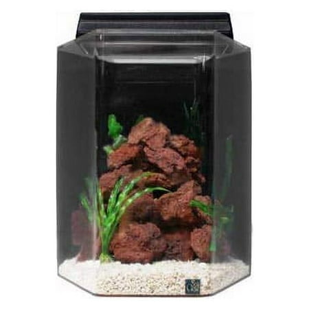 SeaClear 20 gal Deluxe Hexagon Acrylic Aquarium Combo Set, 15 by 15 by 24", Black