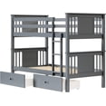 thumbnail image 4 of LAZZO Twin Over Twin Bunk Bed with 2 Storage Drawers, Convertible Wood Bunk Bed Frame with Ladder and Full-Length Guardrails, Gray, 4 of 9