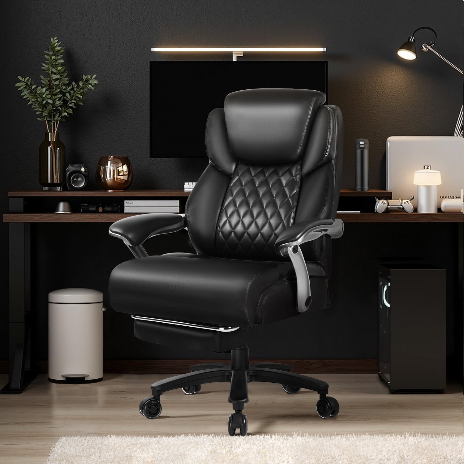 Waleaf 500lbs Big and Tall Office Chair with Adjustable Headrest for Adults, Computer Chair Home Office Desk Chair with Retractable Footrest for Home Office