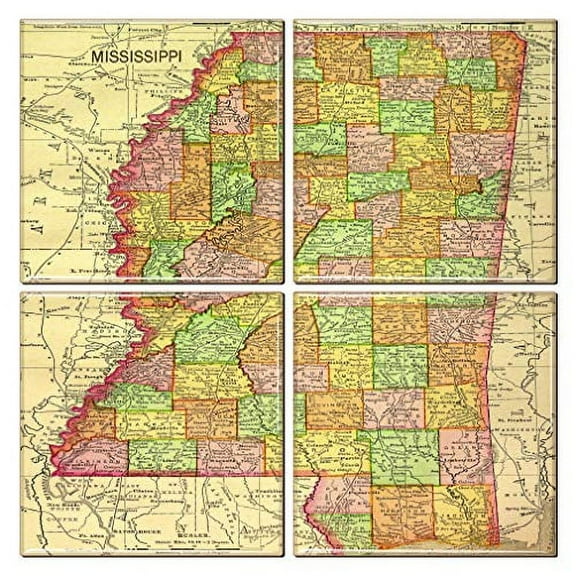Mississippi Coaster of Vintage Map (Set of 4)