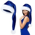thumbnail image 3 of Long Christmas Santa Hat for Adults Unisex Deluxe Plush Long Xmas Santa Claus Hats New Year Festive Holiday,（Blue), 3 of 4