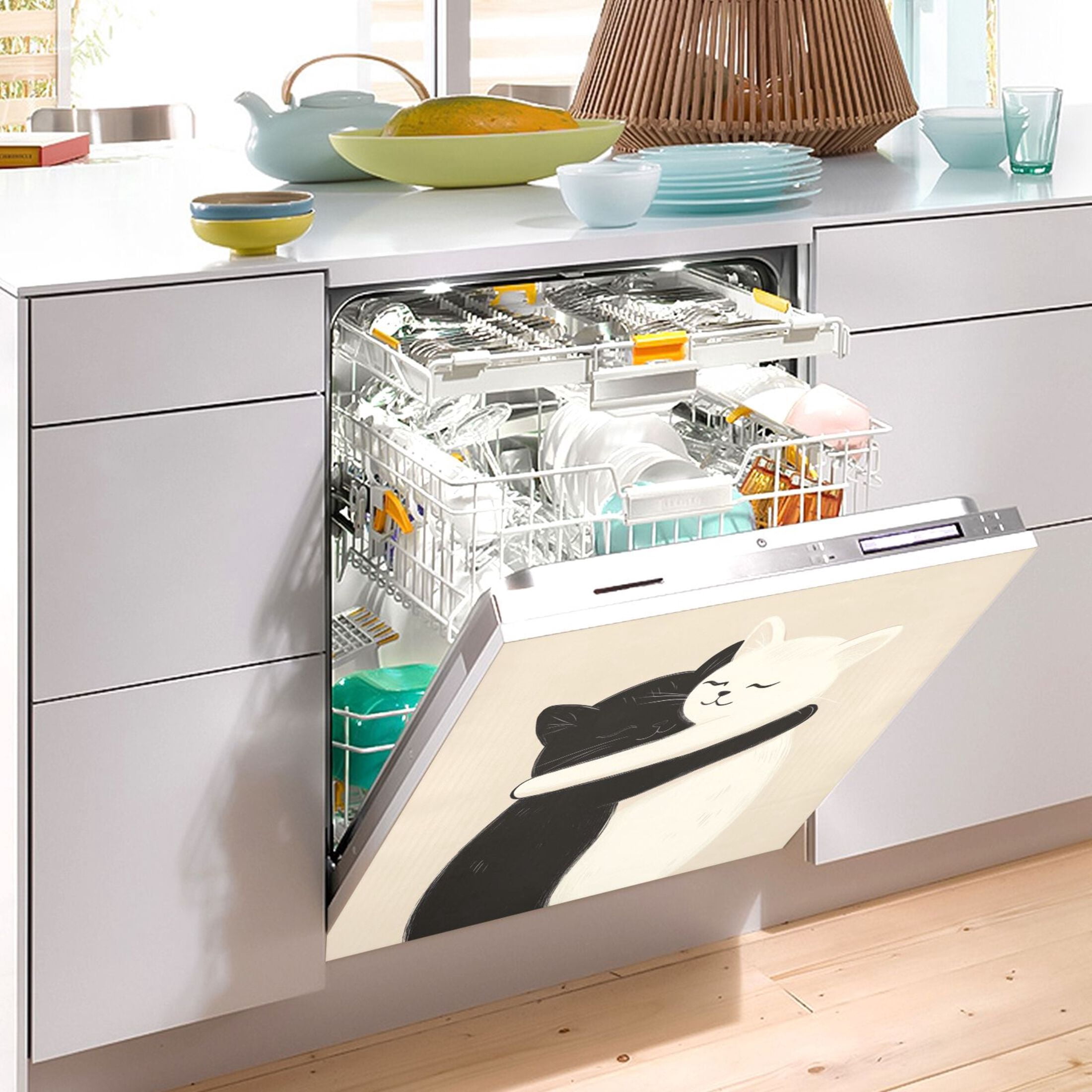 Dishwasher Magnetic Sticker 23x26 Inch Refrigerator Magnetic Sticker Washing Machine Magnetic Sticker Kitchen Panel Magnetic Sticker Home Decor Two Cats Hugging