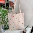 thumbnail image 4 of Bolso de mano de lona informal con estampado de corazones para mujer, bolso de mano de gran capacidad, bolso de hombro con bolsillos, bolsas de lona reutilizables para comestibles, 4 of 7