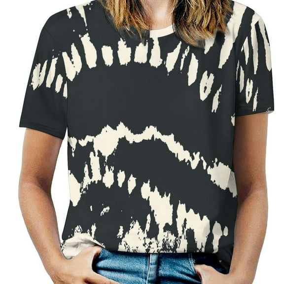 Female T-Shirt Brown Black Tie Dye O Neck T-Shirts Short-Sleeve Abstract Art Pretty Custom Tops Classic Tees Big Size