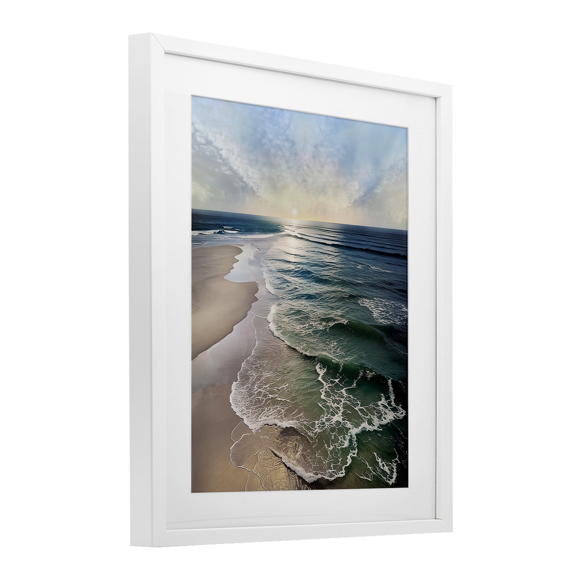 Stupell Industries Tranquil Shoreline with Soft Light White Framed Print Under Glass, design by Mike Calascibetta
