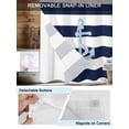 thumbnail image 3 of No Hook Cloth Fabric Shower Curtain with Snap in Liner, Navy Blue Striped Waterproof Shower Curtains Set with See Through Top Window, Blue Anchor Nautical Farmhouse Bath Curtains Shower 72"x84", 3 of 6