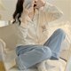 thumbnail image 4 of Conjunto de pijama para mujer, transpirable, 2 piezas, ropa de dormir suelta, con bolsillo, para otoño, primavera, oso XL, 4 of 10