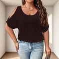 thumbnail image 3 of Plus Size Women's Off-Shoulder Batwing Sleeve Relaxed Fit Casual T-Shirt Khaki 4XL, 3 of 4