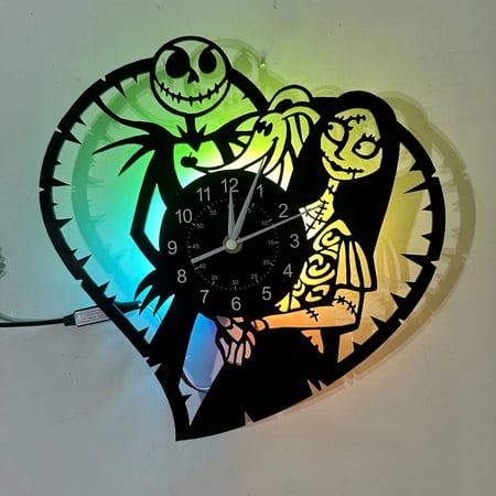 Nightmare Before Christmas Wall Clock Decoration for Kids Room Retro Vinyl Record Clock Gift Idea