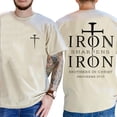 thumbnail image 3 of Iron Sharpens Iron Christian Double Sided T-Shirt – Proverbs 27:17 Bible Verse Tee, Brothers in Christ Back Print Faith Shirt Gift for Men & Women, 3 of 6