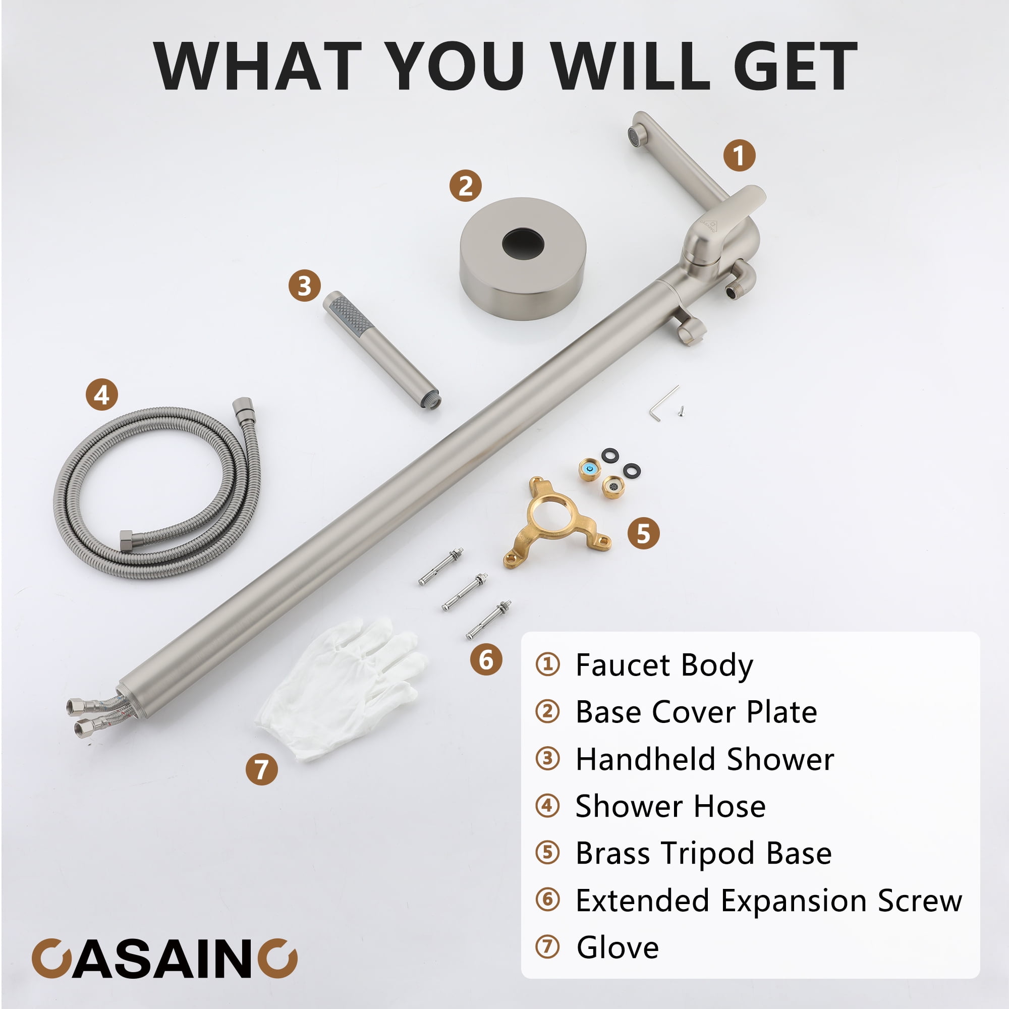 CASAINC Single-Handle Modern Floor Mount Freestanding Bathtub Faucet with Handheld Shower in Brushed Nickel