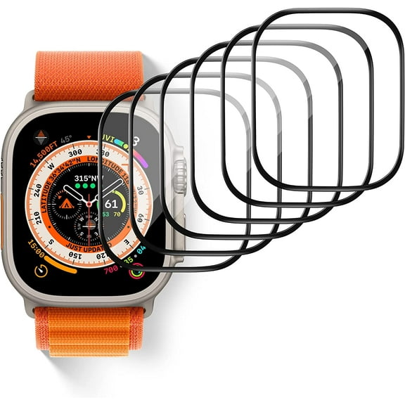 [6 Pack] Compatible with Apple Watch Ultra Screen Protector, Waterproof Tempered Glass Screen Protector for iWatch Ultra 49mm Bubble Free 9H Hardness HD, Clear