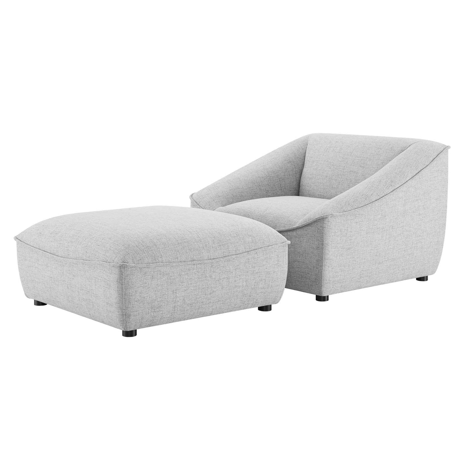 Armchair Accent Chair and Ottoman, Fabric, Light Grey Gray, Modern