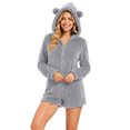thumbnail image 5 of Miqool Unisex Warm Fuzzy Hooded Romper Short Onesie Playsuit Jumpsuit Zip Up Bear Long Sleeve Plush Loungewear Sleepwear S-5XL, 5 of 8