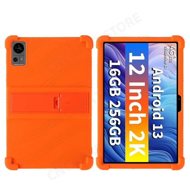 For Teclast T60 2023 12 inch Tablet PC Soft Silicone Shockproof Cover Case with Rear Kickstand Orange For Teclast T60 12in