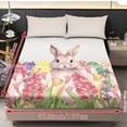 thumbnail image 4 of Jiueut Rabbit Mushroom Tulip Print 3 Pieces King Size Fitted Sheet Set, Easy to Wash Bedroom Sheet Set 2 PCS Wirnkle Free Pillowcase Soft Fitted Sheet with 9.8" Deep Pocket, Easter's Day Decor, 4 of 7