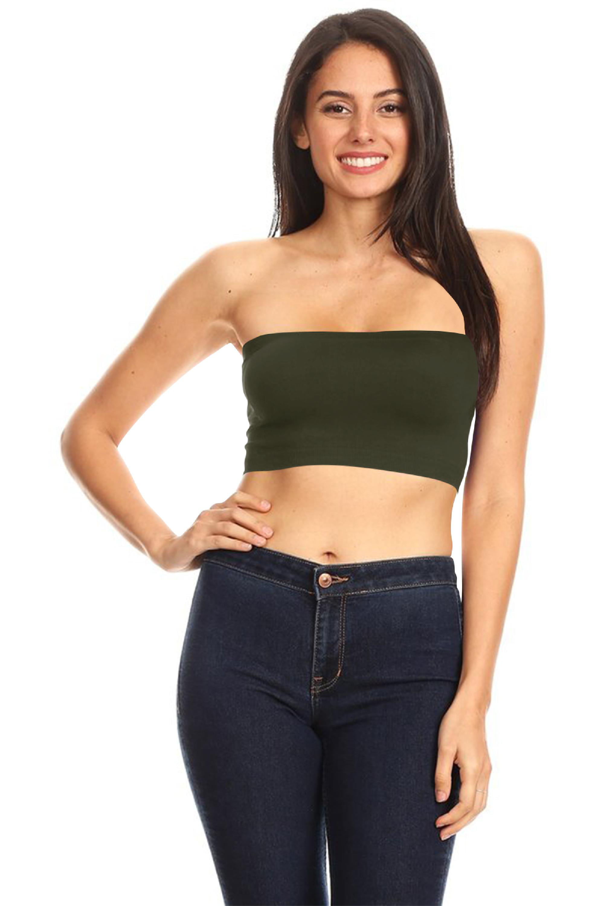 Women's Casual Lightweight Seamless Stretch Solid Tank Strapless Soft Tube Top Bandeau