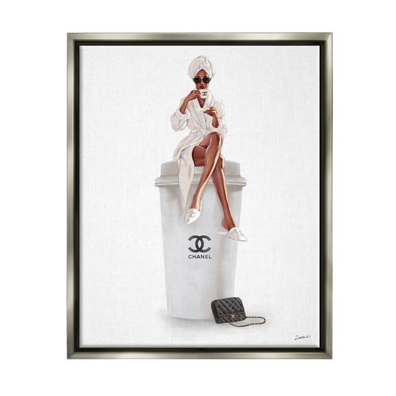 Stupell Industries Upscale Brand Woman Glam Brunch Coffee Graphic Art Luster Gray Floating Framed Canvas Print Wall Art, Design by Ziwei Li