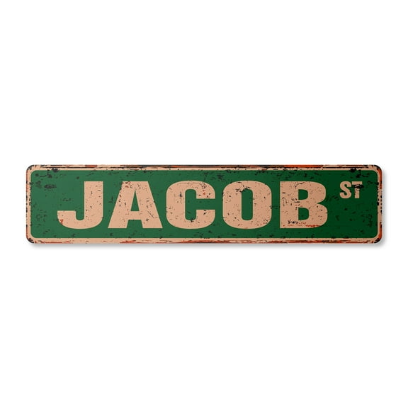 JACOB Vintage Aluminum Street Sign Childrens Name Room Metal Sign rustic metal tin | Indoor/Outdoor |  30" Wide