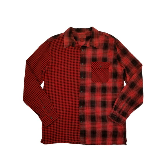 Mens Big & Tall Red Plaid Mashup Flannel Button-Front Long Sleeve Shirt 2XLT