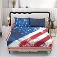 thumbnail image 5 of Jiueut American Flag Print 3 Pieces Twin Size Bed Sheet Set, Comfy Bedroom Sheet Decoration Cozy Easy Clean Fitted Sheet 2 Pillowcase for Women Men, 5 of 7