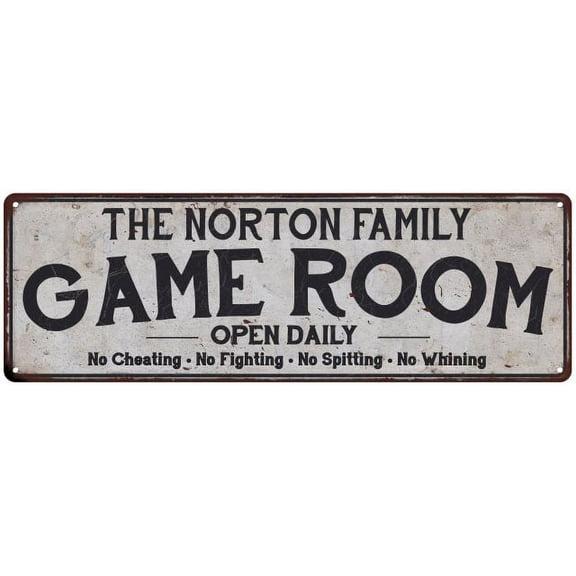 THE NORTON FAMILY Gift Game Room Country Metal 6x18 Sign 206180042502