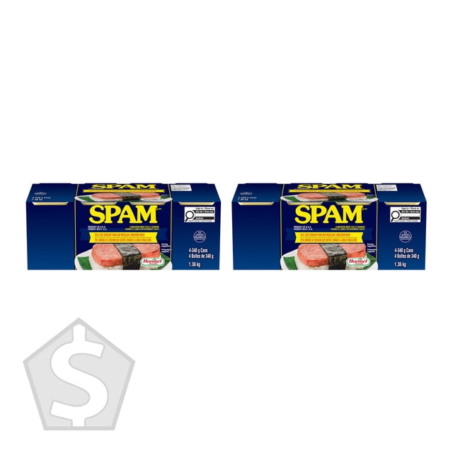 SPAM Less Sodium Luncheon Meat, 4 × 340 g (Pack of 2), 8 Cans Total