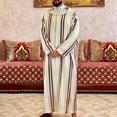 thumbnail image 2 of JUNTEX Lapel Muslim Mens Long Sleeve Thobe Middle East Saudi Arab Kaftan Islamic Abaya Dress Dubai Robes with Striped Pattern, 2 of 14