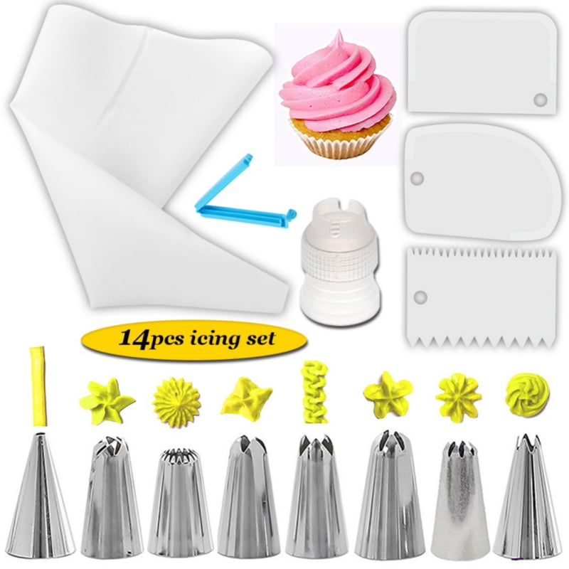 20pcs/Set Flower Piping Nozzles Set Stainless Steel Icing Kit with Pastry Bag,Piping Bags and Coupler Pink Pastry Accessories Tool for Cake DIY Cake Decorating Supplies