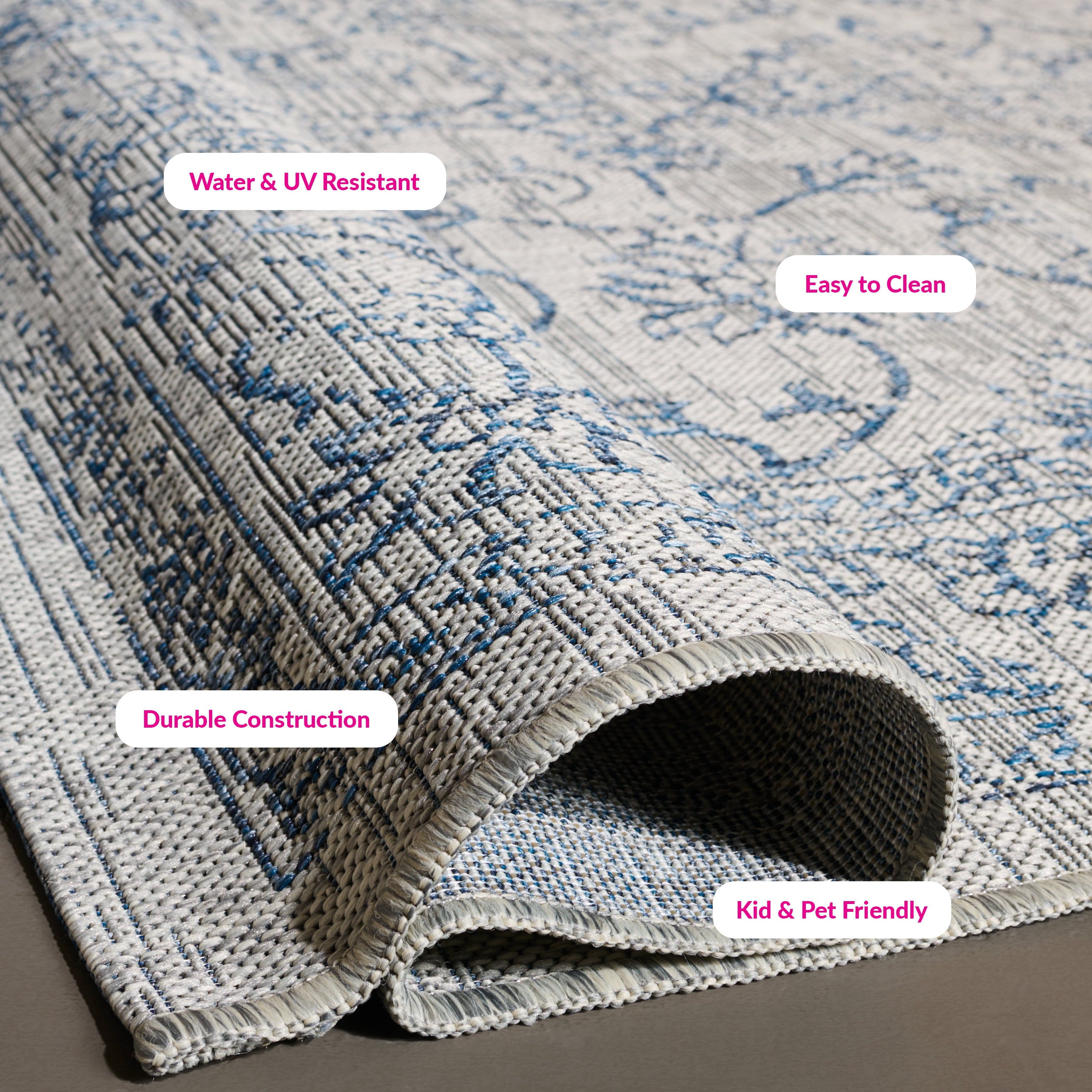 SAFAVIEH Courtyard Darin Traditional Indoor/Outdoor Area Rug, 9' x 12', Grey/Navy