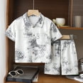 thumbnail image 2 of mgoYE Boys Outfit Size 3-4 Years Boy's 2 Piece Outfits Summer Hawaiian Vacation Beach Button Shirt and Shorts Going Out Sets Grey, 2 of 5