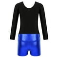 thumbnail image 4 of YONGHS Kids Girls Gymnastics Active Dancewear Long Sleeve Leotard Bodysuit with Shorts Set Royal Blue 12, 4 of 7