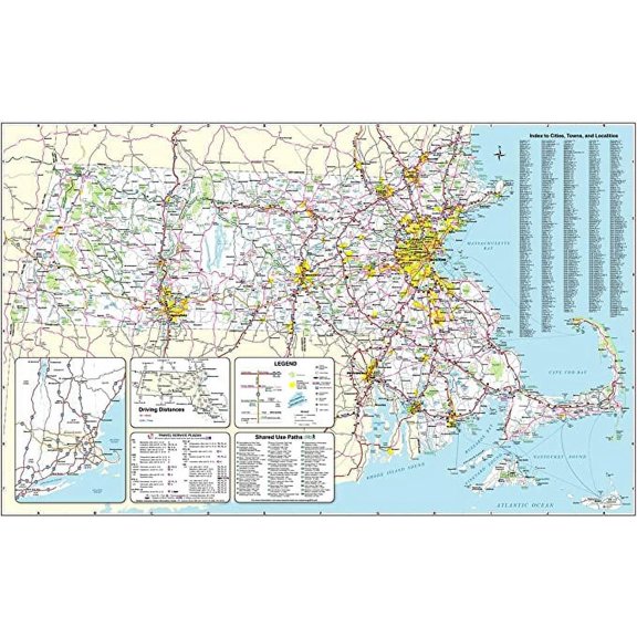 Iconic Arts Laminated 38x24 Poster: Road Map - Official Massachusetts Transportation Map - Traffic Travel Resources - Highway Division