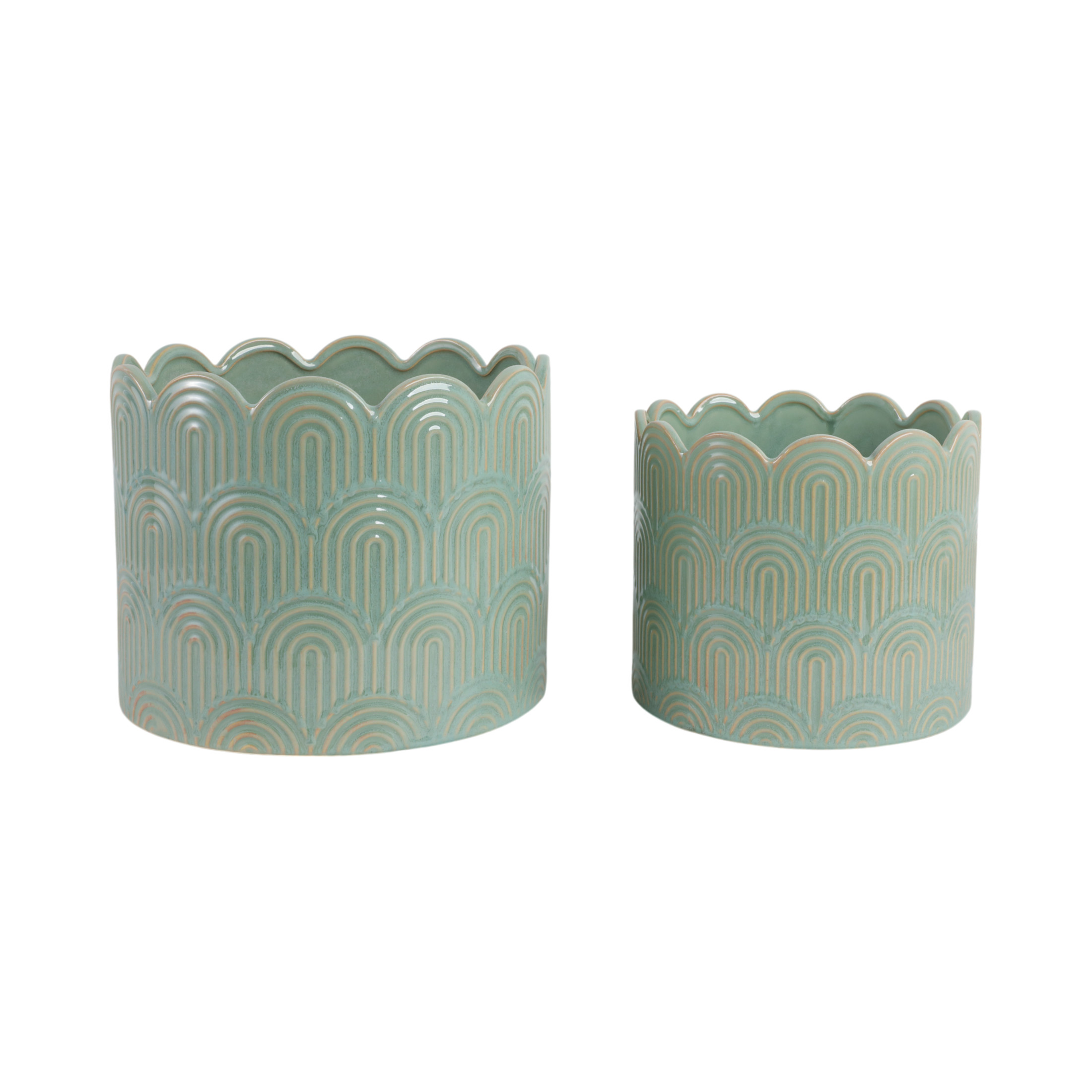 Ceramic Flower Pots and Planters for Home Decor - Indoor or Outdoor Plant Pots for Succulents, Herbs, and Orchids - Decorative Pots for Living Room, Bedroom, or Office Set of 2 - 10", 8" Green