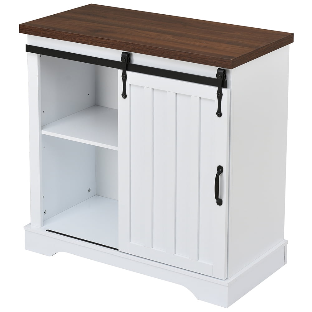 Resenkos Freestanding Bathroom Storage Cabinet,White Sliding Barn Door, Thick Top, Adjustable Shelf, White and Brown Resenkos Freestanding Bathroom Storage Cabinet,White Sliding Barn Door, Thick Top, Adjustable Shelf, White and Brown