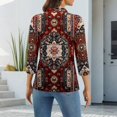 thumbnail image 3 of CCRFTGI 3/4 length sleeve womens tops Casual Polo Shirts Athletic V Neck Collared T Shirts Fall Vintage Ethnic Print Lightweight Button Down Tops Wine L, 3 of 4