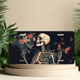 thumbnail image 6 of 1 Pcs 2D Flat License Plate Covers & Frames, Skeleton with Flowers For Decorative Front, Waterproof For Decoration Aluminum License Plate Covers & Frames Cover For Men Women, 12" X 6", 6 of 7
