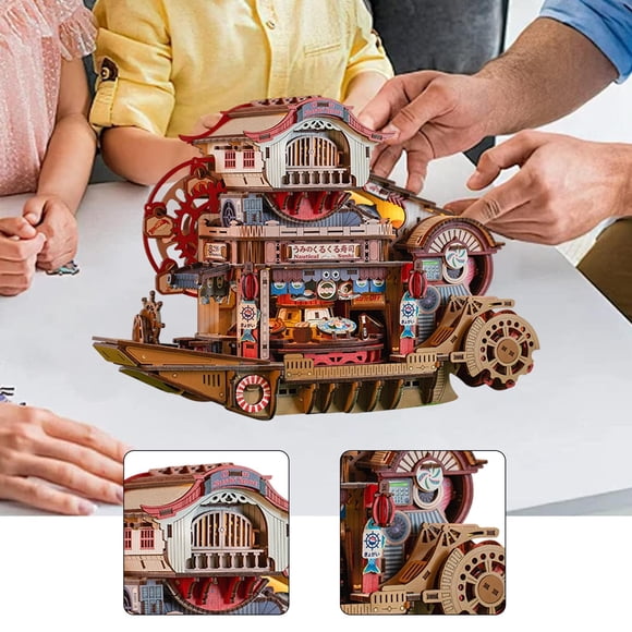 Blinkol DIY Miniature Dollhouse Kit Handmade Tiny House Toys, Japanese Mini Nautical Sushi Boat Building Kit for Boy Girls Kids Teens