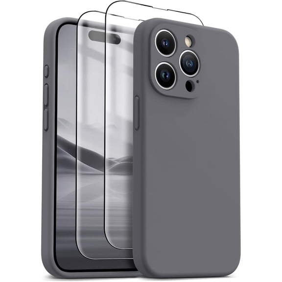 for iPhone 15 Pro Max Case, Upgraded Silicone Shockproof [2 Pack Screen Protectors] [Compatible with Magsafe] [Camera Protection], Anti-Scratch Microfiber Lining, 6.7 inch, Natural Titanium