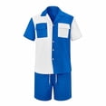 thumbnail image 5 of HBGVBA Men Color Blocked Casual Beach Breathable Elastic Waist Shorts Button Lapel 2 Pocket Short Sleeve Shirt 2 Piece Beach Set, 5 of 5