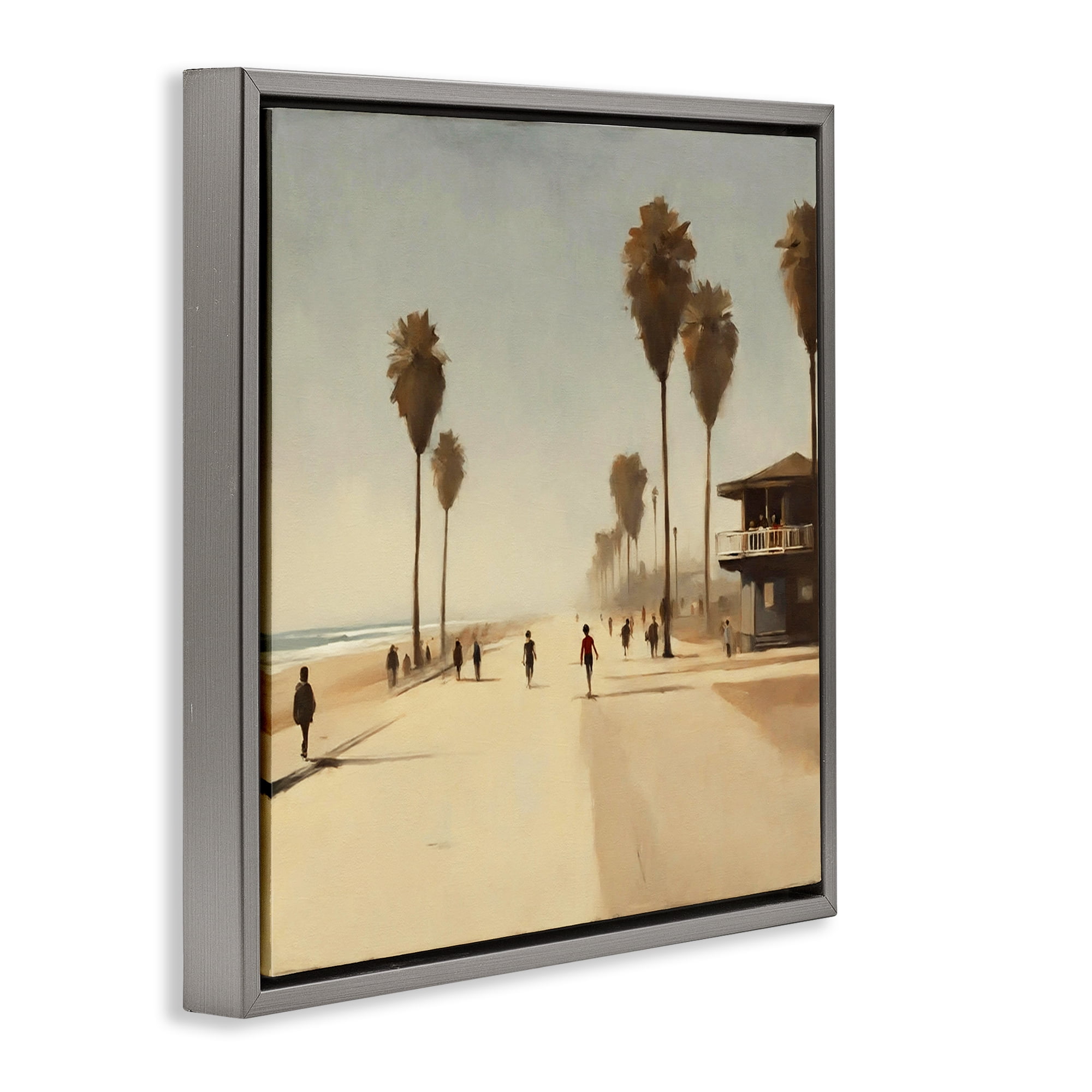 Stupell Industries Tropical Beachside Track Landscape & Nature Painting Gray Floater Framed Canvas Art Print Wall Art, 18 x 18