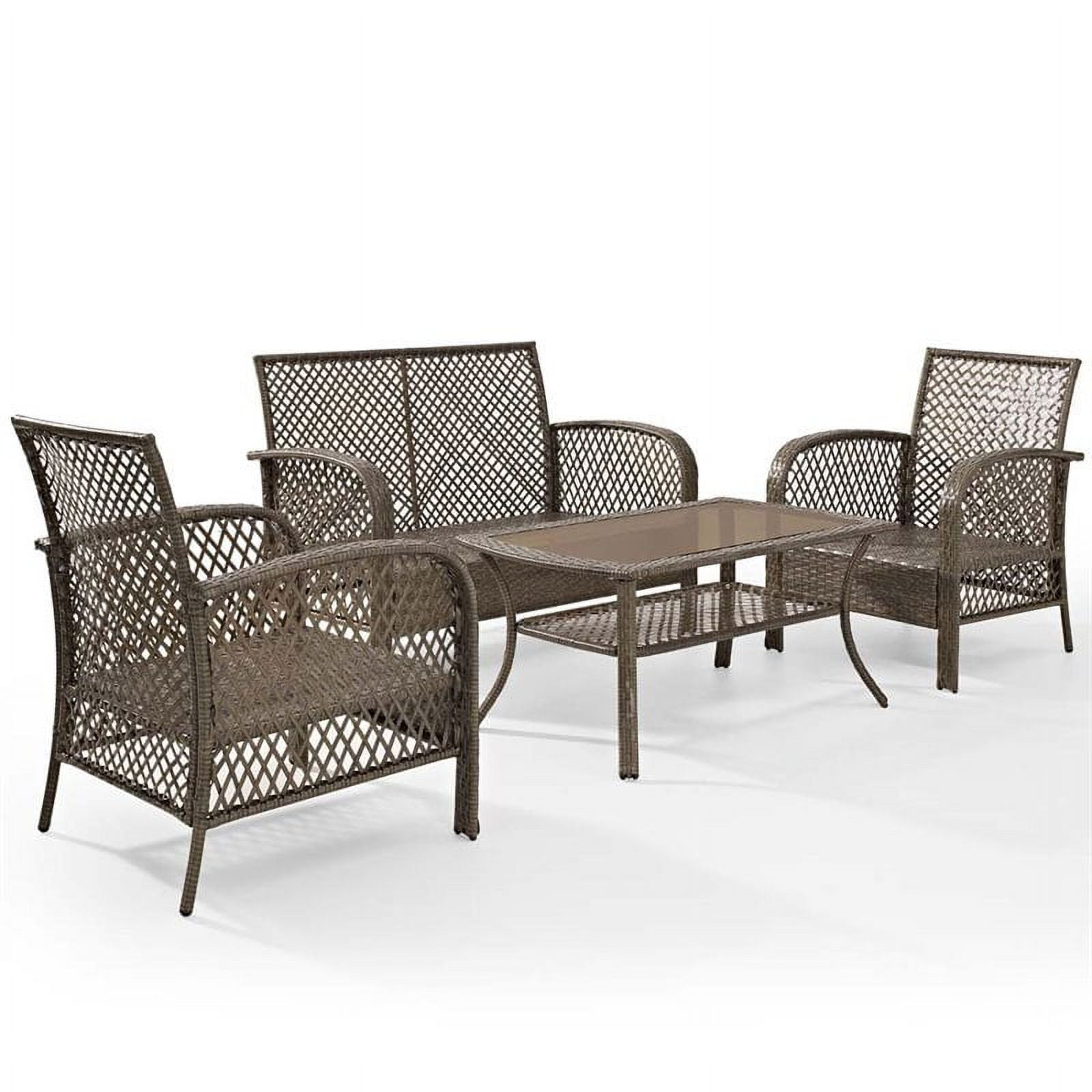 Crosley Furniture Tribeca 4 Piece Outdoor Wicker Seating Set With Sand Cushions Loveseat 2 Arm Chairs And Coffee Table