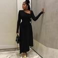 thumbnail image 2 of Women's Diagonal Collar Long Sleeve Pleated Irregular Dress, High Waist, Solid Color, 2 of 25