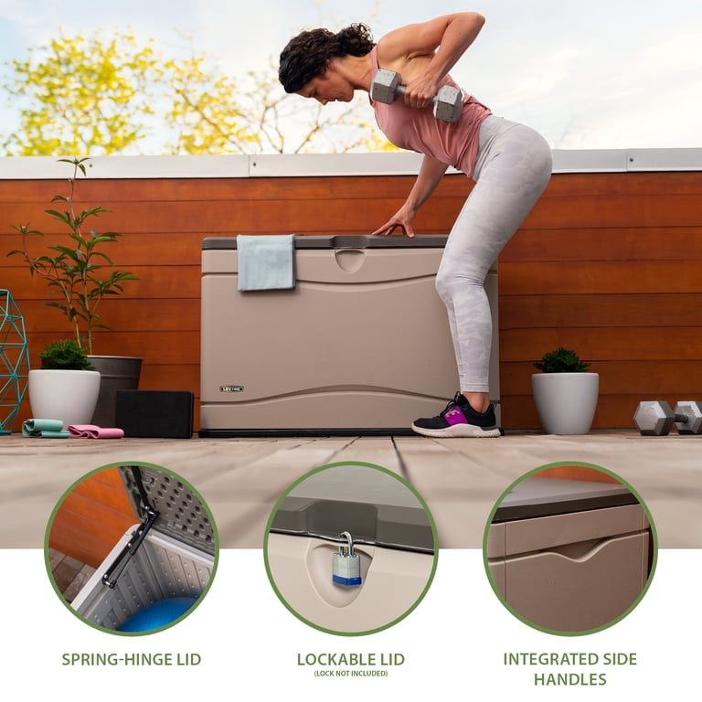 Lifetime Outdoor Polyethylene Deck Box & Bench 80 Gal, Tan